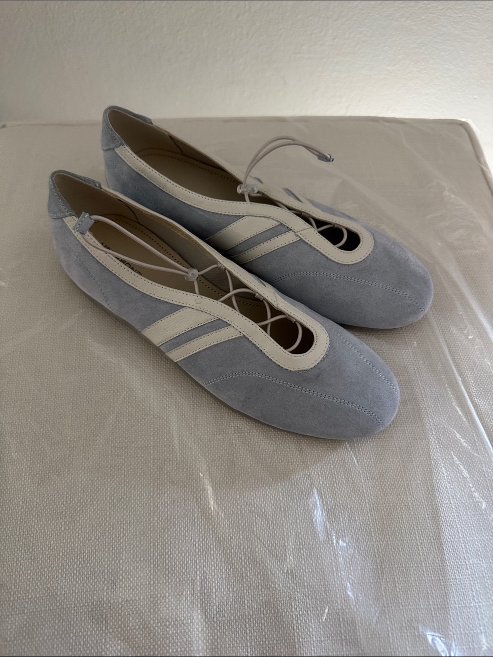 Vagabond Pale Blue and Cream Lace-Up Ballet Flats - Picture 14 of 14